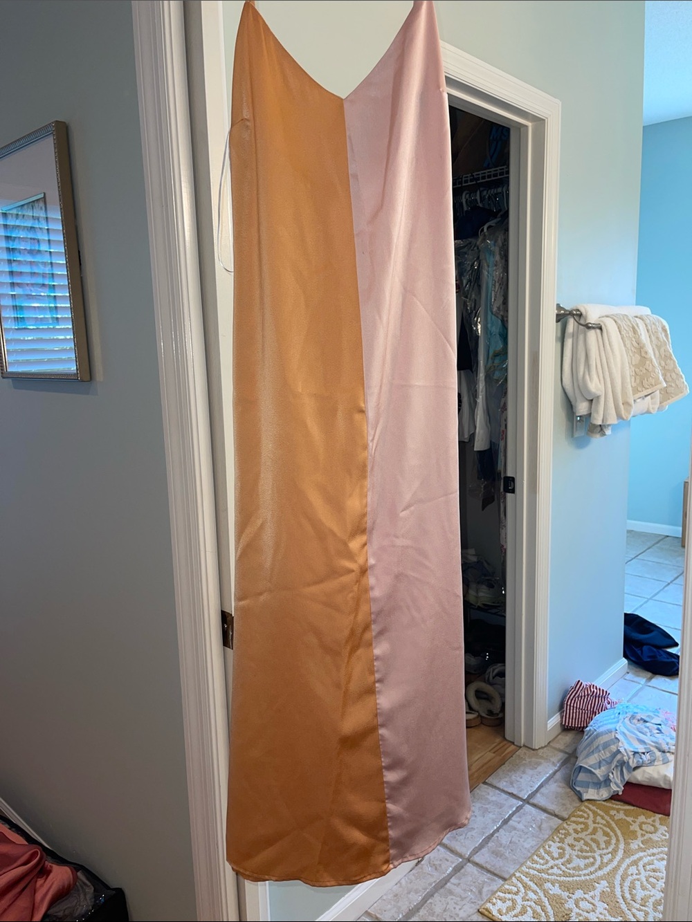 Lena Satin Two-Tone Slip Dress in Blush Pink and Bronze
